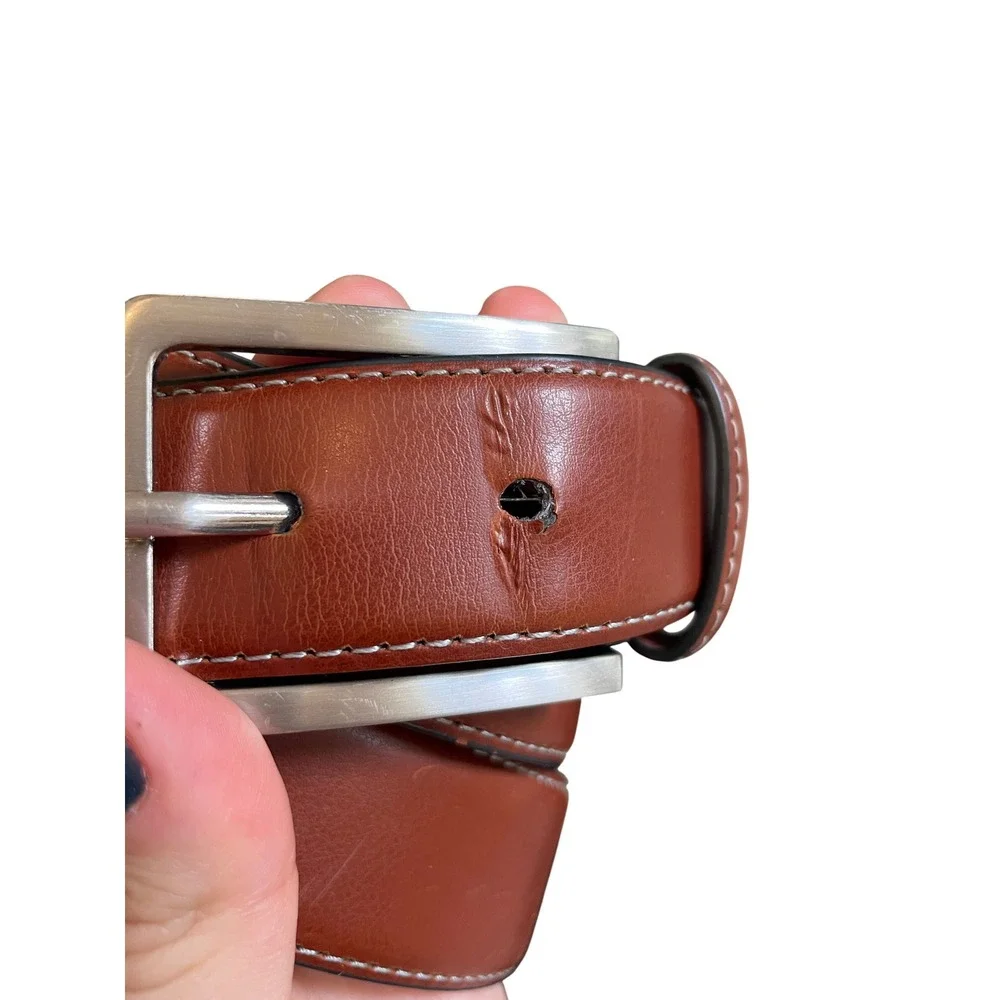 Brown Genuine Leather Belt with Silver Buckle Size 38 by Duchamp London
